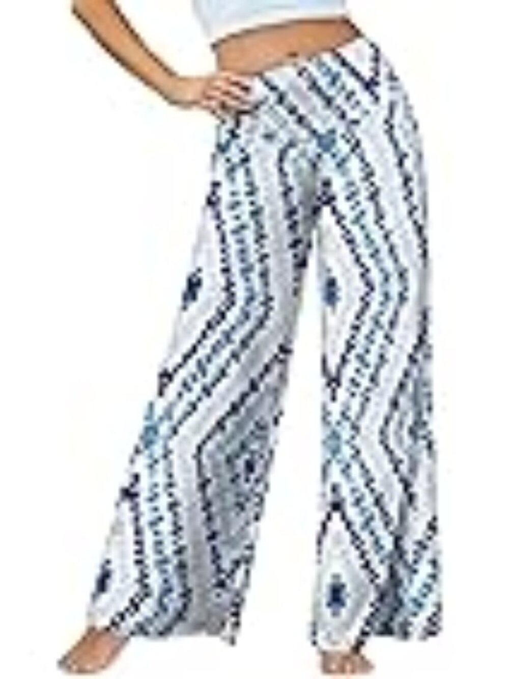 Arolina LNC Stretchy Wide Leg Lounge Palazzo Flat Front Pants 3X "Blue Abstract"